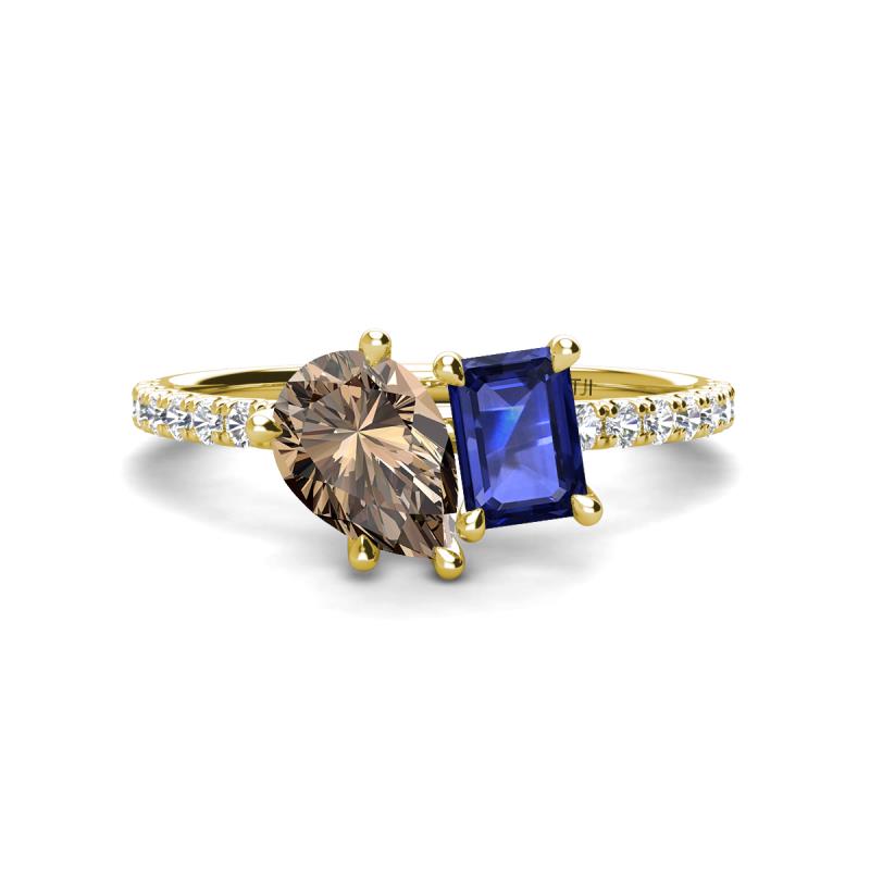 Zahara 9x6 mm Pear Smoky Quartz and 7x5 mm Emerald Cut Iolite 2 Stone Duo Ring 