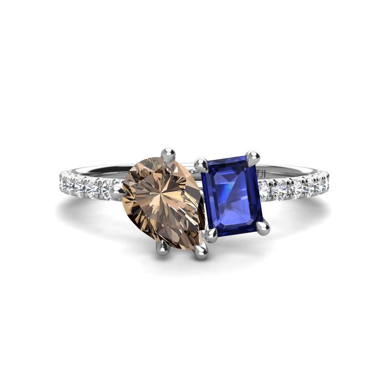 Zahara 9x6 mm Pear Smoky Quartz and 7x5 mm Emerald Cut Iolite 2 Stone Duo Ring 