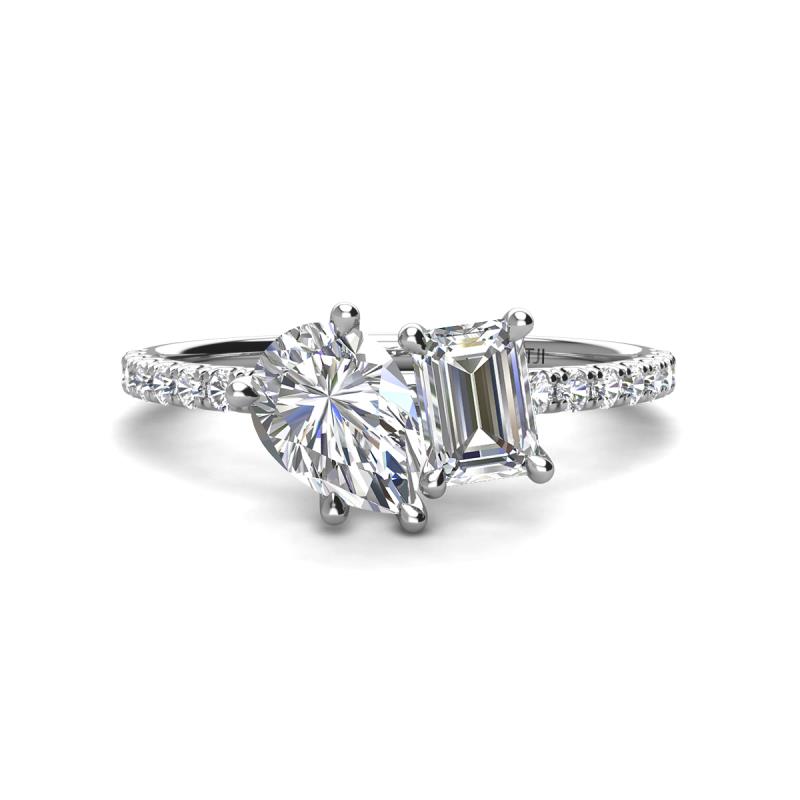 Zahara IGI Certified 9x6 mm Pear Lab Grown Diamond and 7x5 mm Emerald Cut Forever Brilliant Moissanite 2 Stone Duo Ring 