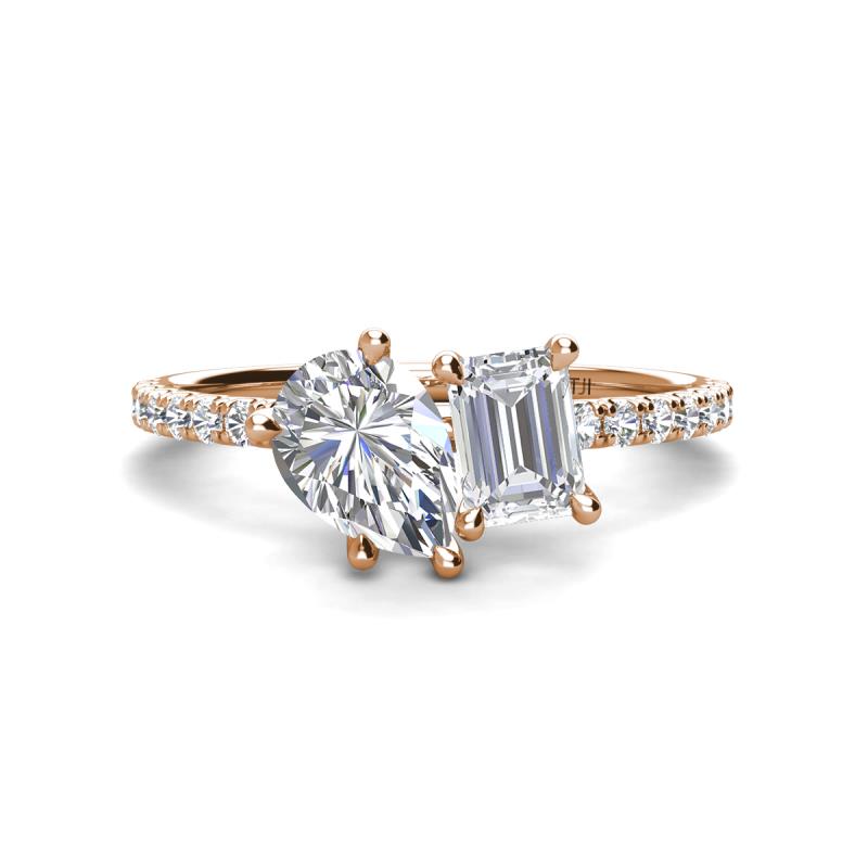 Zahara IGI Certified 9x6 mm Pear Lab Grown Diamond and 7x5 mm Emerald Cut White Sapphire 2 Stone Duo Ring 