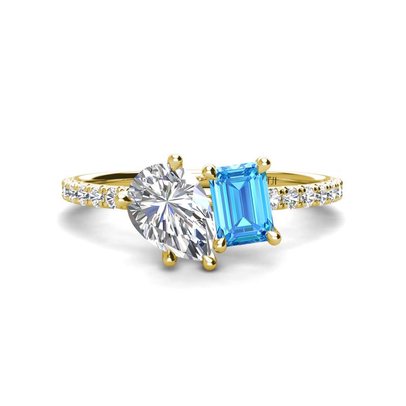 Zahara IGI Certified 9x6 mm Pear Lab Grown Diamond and 7x5 mm Emerald Cut Blue Topaz 2 Stone Duo Ring 