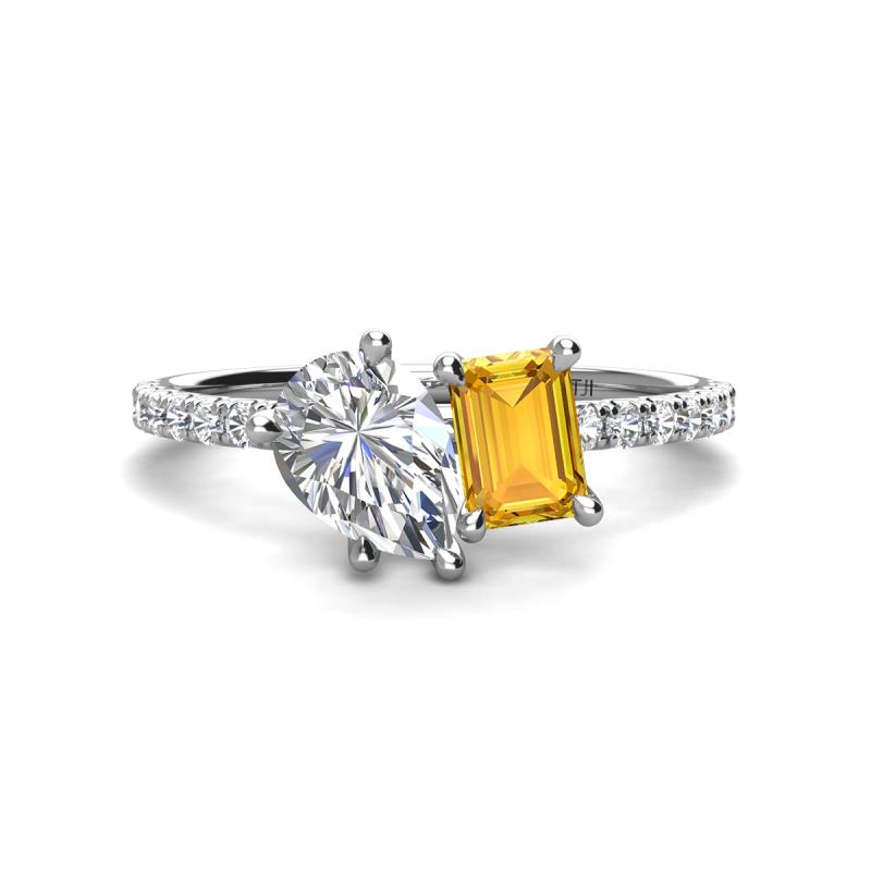 Zahara IGI Certified 9x6 mm Pear Lab Grown Diamond and 7x5 mm Emerald Cut Citrine 2 Stone Duo Ring 