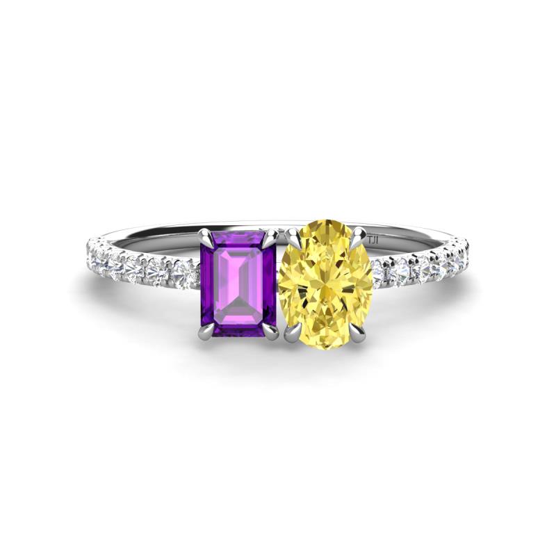 Galina 7x5 mm Emerald Cut Amethyst and 8x6 mm Oval Yellow Sapphire 2 Stone Duo Ring 