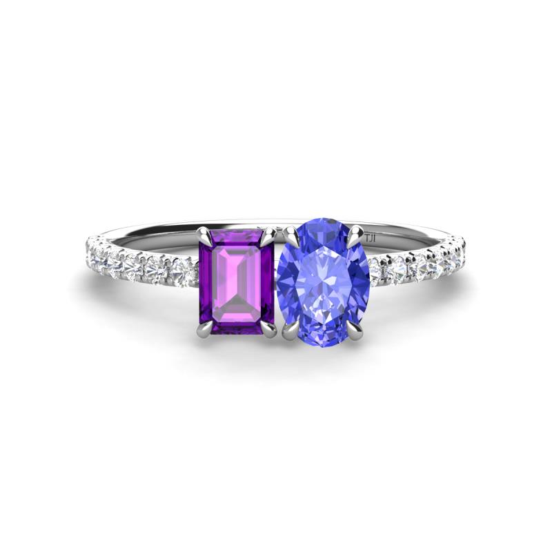 Galina 7x5 mm Emerald Cut Amethyst and 8x6 mm Oval Tanzanite 2 Stone Duo Ring 