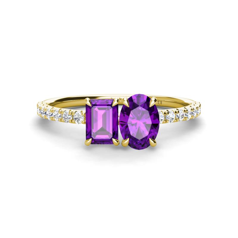 Galina 7x5 mm Emerald Cut and 8x6 mm Oval Amethyst 2 Stone Duo Ring 