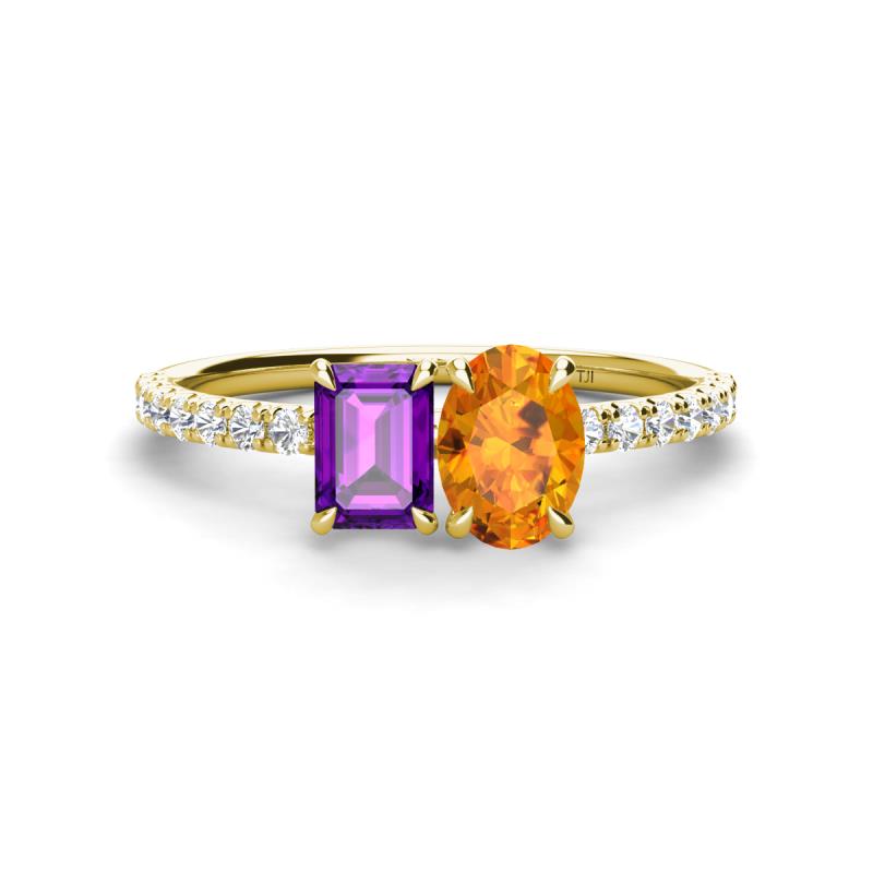 Galina 7x5 mm Emerald Cut Amethyst and 8x6 mm Oval Citrine 2 Stone Duo Ring 