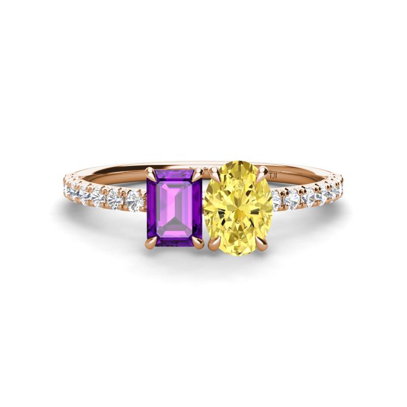 Galina 7x5 mm Emerald Cut Amethyst and 8x6 mm Oval Yellow Sapphire 2 Stone Duo Ring 