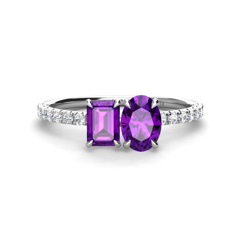 Galina 7x5 mm Emerald Cut and 8x6 mm Oval Amethyst 2 Stone Duo Ring 