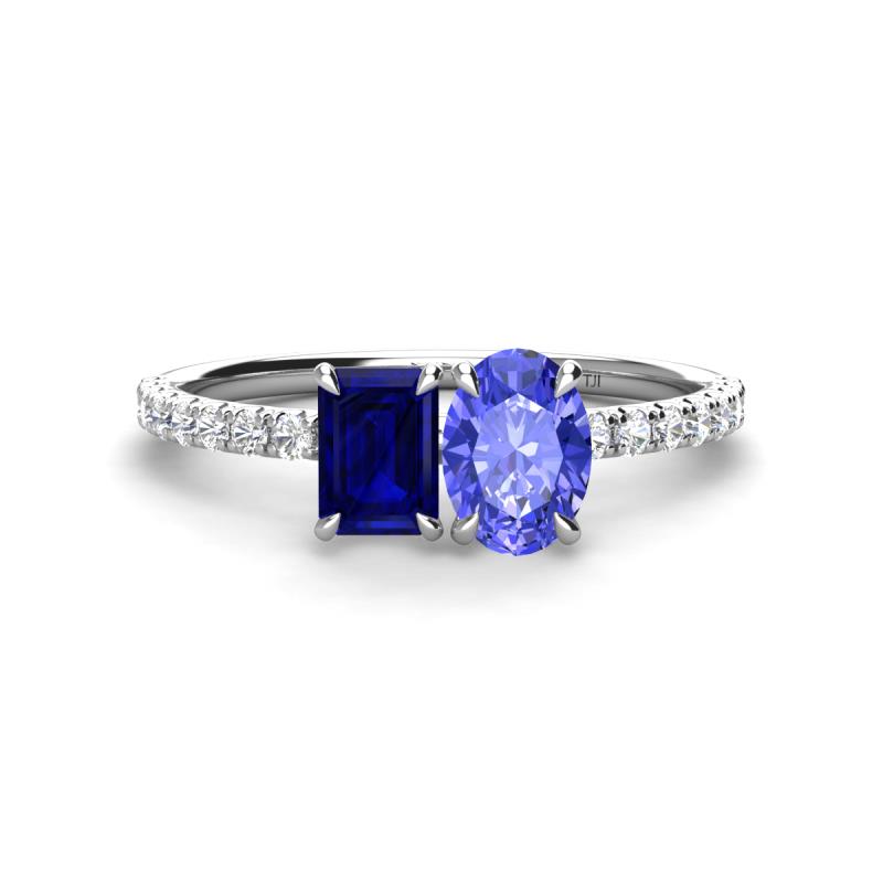 Galina 7x5 mm Emerald Cut Blue Sapphire and 8x6 mm Oval Tanzanite 2 Stone Duo Ring 