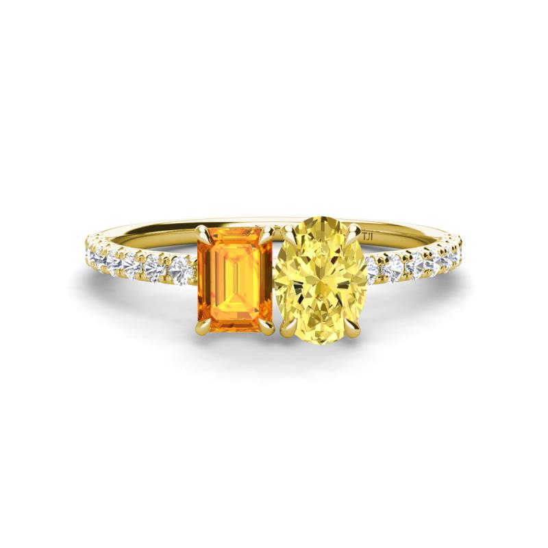 Galina 7x5 mm Emerald Cut Citrine and 8x6 mm Oval Yellow Sapphire 2 Stone Duo Ring 