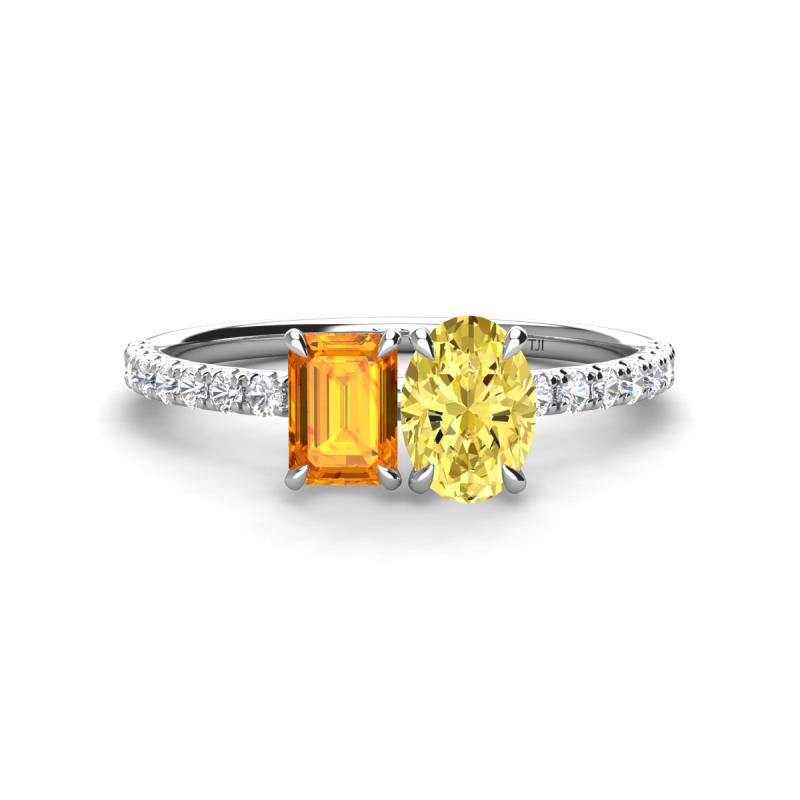 Galina 7x5 mm Emerald Cut Citrine and 8x6 mm Oval Yellow Sapphire 2 Stone Duo Ring 