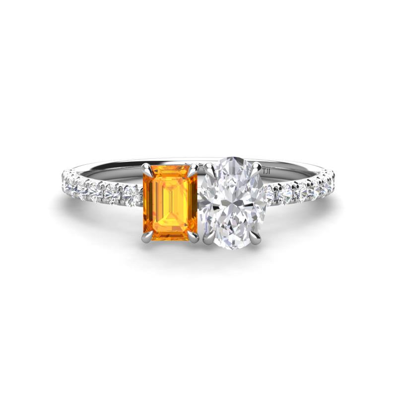 Galina 7x5 mm Emerald Cut Citrine and 8x6 mm Oval White Sapphire 2 Stone Duo Ring 