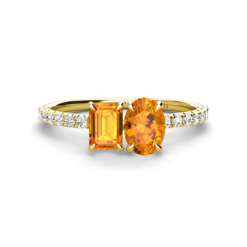 Galina 7x5 mm Emerald Cut Citrine and 8x6 mm Oval Citrine 2 Stone Duo Ring 