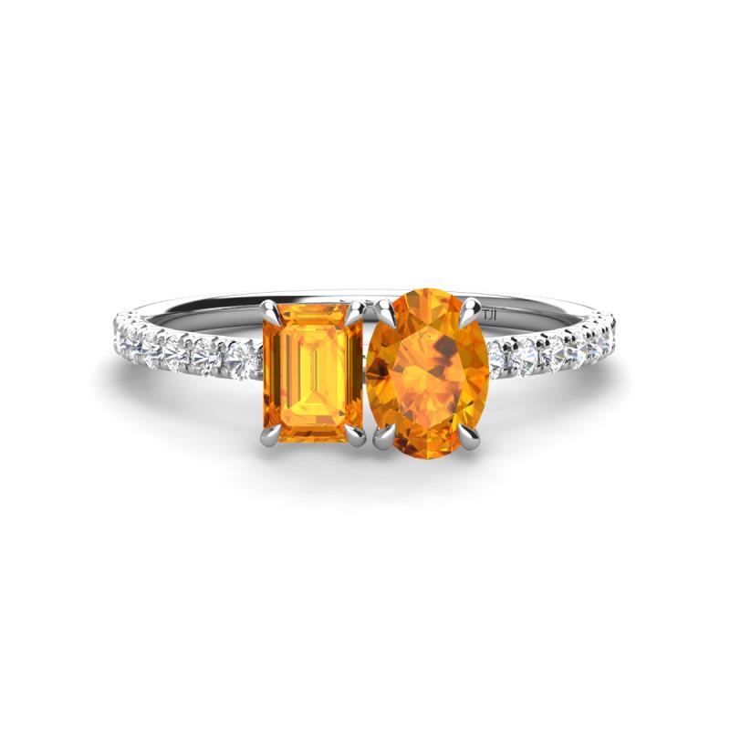 Galina 7x5 mm Emerald Cut Citrine and 8x6 mm Oval Citrine 2 Stone Duo Ring 