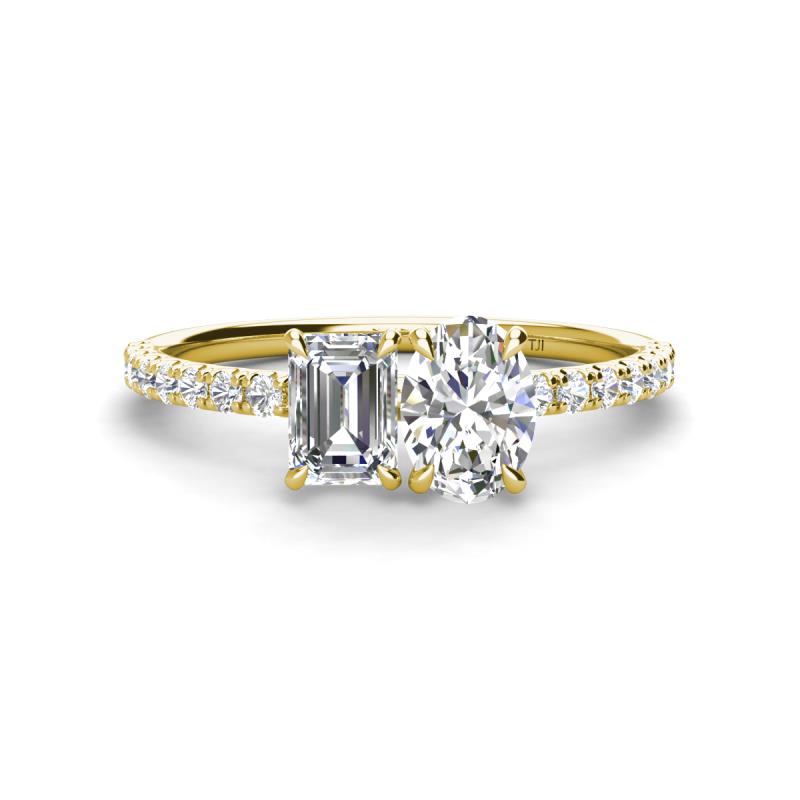 Galina GIA Certified 7x5 mm Emerald Cut and 8x6 mm Oval Diamond 2 Stone Duo Ring 
