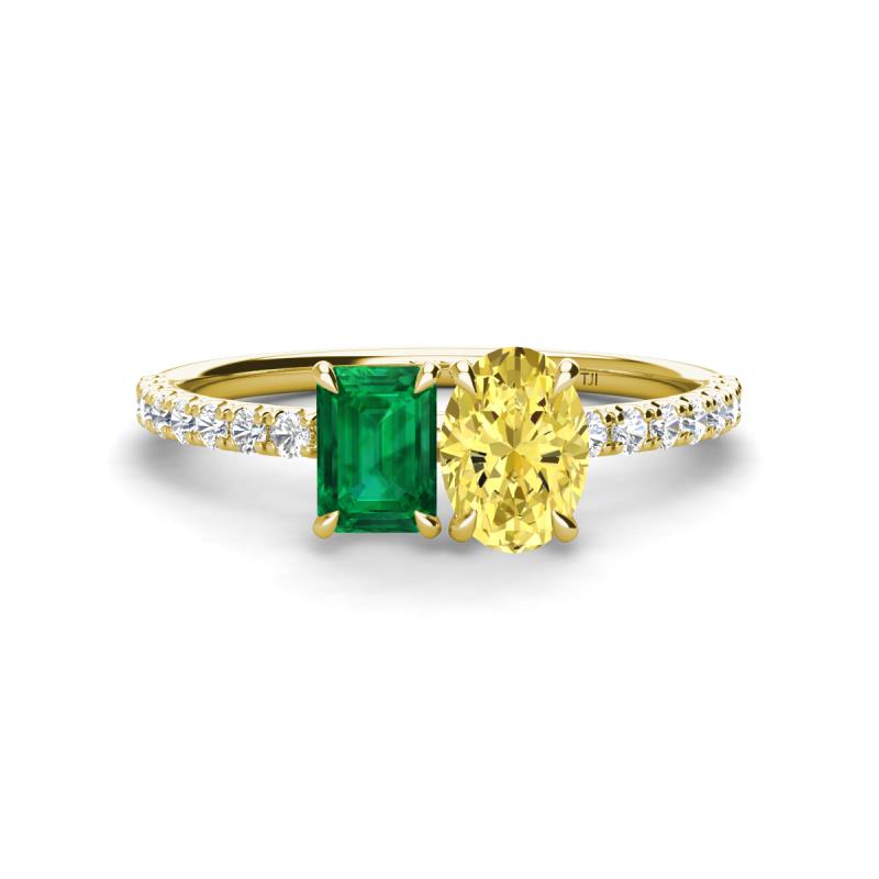 Galina 7x5 mm Emerald Cut Emerald and 8x6 mm Oval Yellow Sapphire 2 Stone Duo Ring 