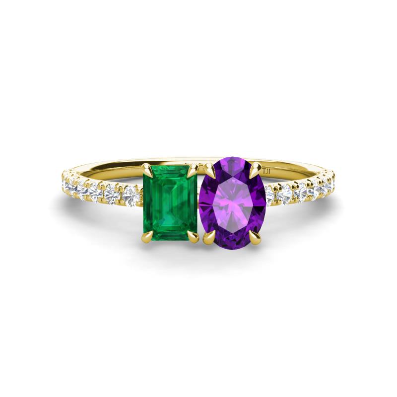 Galina 7x5 mm Emerald Cut Emerald and 8x6 mm Oval Amethyst 2 Stone Duo Ring 