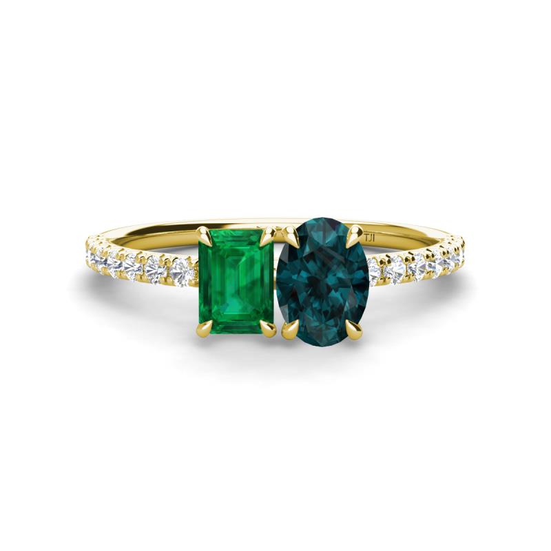 Galina 7x5 mm Emerald Cut Emerald and 8x6 mm Oval London Blue Topaz 2 Stone Duo Ring 