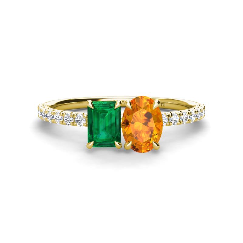 Galina 7x5 mm Emerald Cut Emerald and 8x6 mm Oval Citrine 2 Stone Duo Ring 