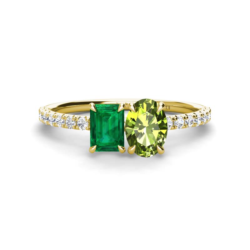 Galina 7x5 mm Emerald Cut Emerald and 8x6 mm Oval Peridot 2 Stone Duo Ring 
