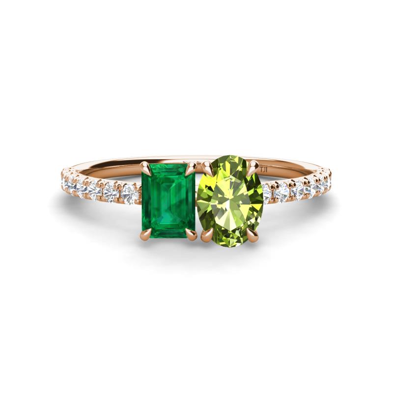 Galina 7x5 mm Emerald Cut Emerald and 8x6 mm Oval Peridot 2 Stone Duo Ring 
