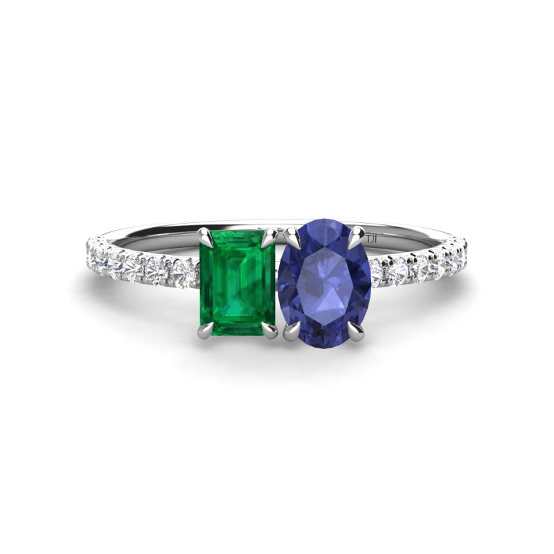 Galina 7x5 mm Emerald Cut Emerald and 8x6 mm Oval Iolite 2 Stone Duo Ring 