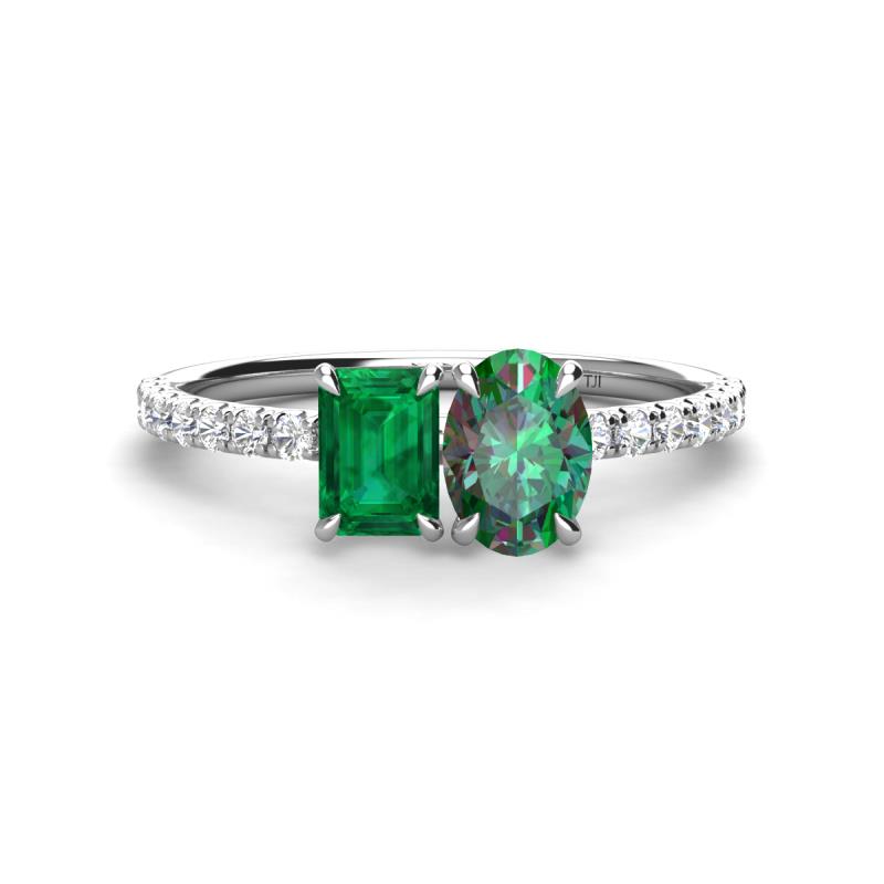 Galina 7x5 mm Emerald Cut Emerald and 8x6 mm Oval Lab Created Alexandrite 2 Stone Duo Ring 