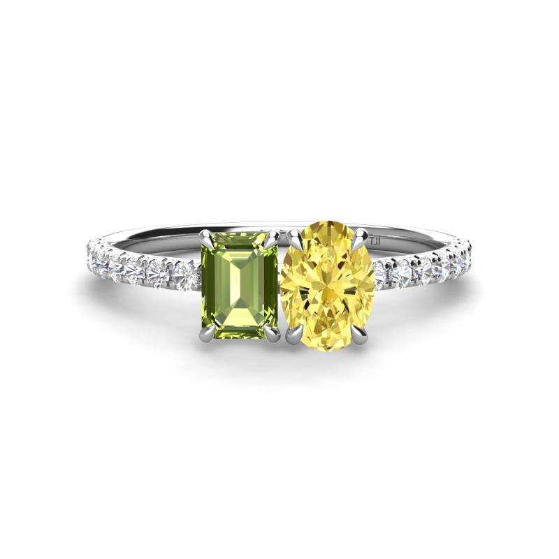 Galina 7x5 mm Emerald Cut Peridot and 8x6 mm Oval Yellow Sapphire 2 Stone Duo Ring 