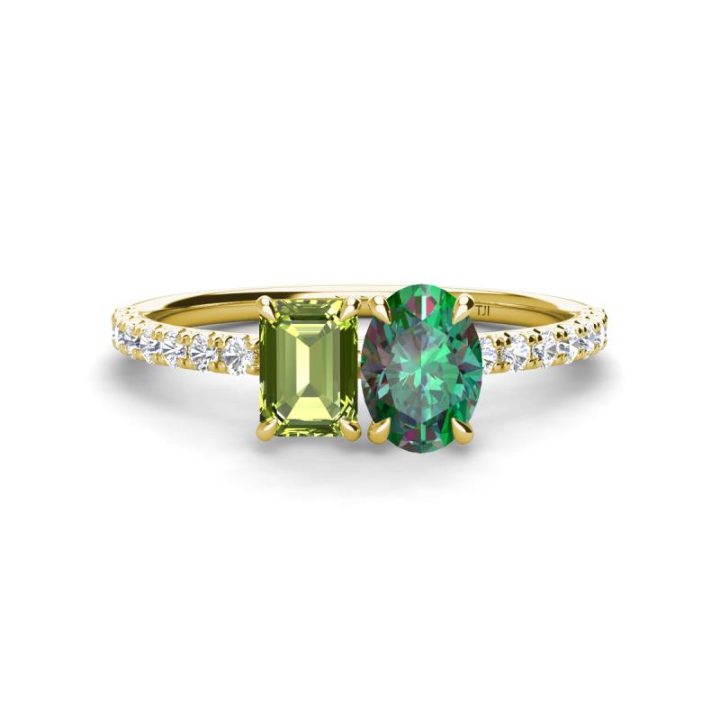 Galina 7x5 mm Emerald Cut Peridot and 8x6 mm Oval Lab Created Alexandrite 2 Stone Duo Ring 