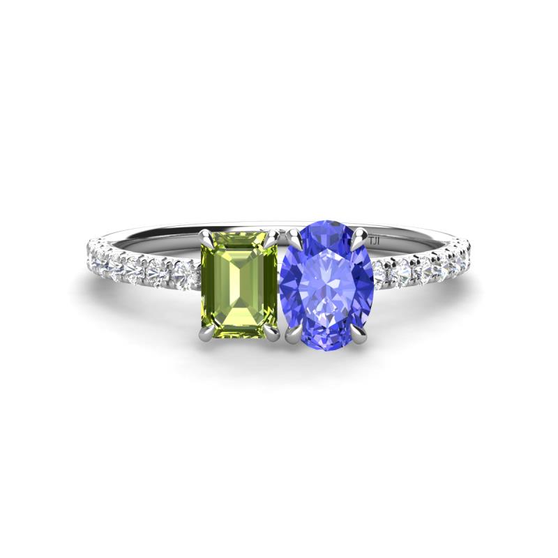 Galina 7x5 mm Emerald Cut Peridot and 8x6 mm Oval Tanzanite 2 Stone Duo Ring 