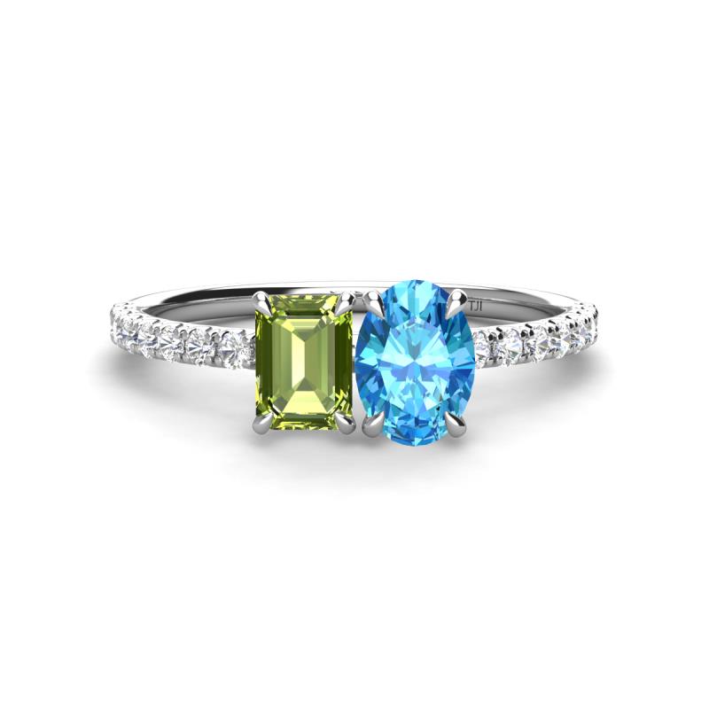 Galina 7x5 mm Emerald Cut Peridot and 8x6 mm Oval Blue Topaz 2 Stone Duo Ring 