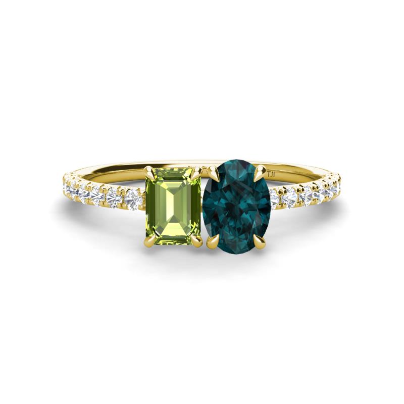 Galina 7x5 mm Emerald Cut Peridot and 8x6 mm Oval London Blue Topaz 2 Stone Duo Ring 