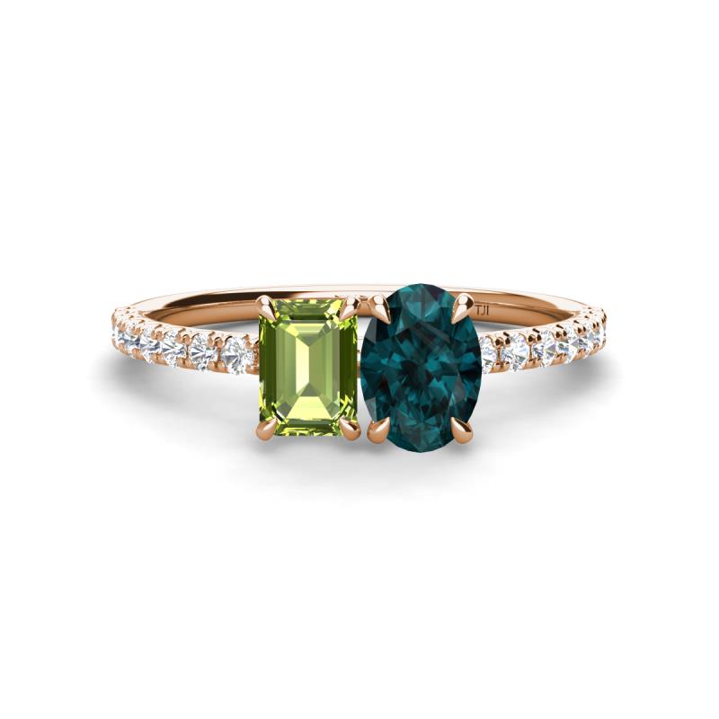 Galina 7x5 mm Emerald Cut Peridot and 8x6 mm Oval London Blue Topaz 2 Stone Duo Ring 