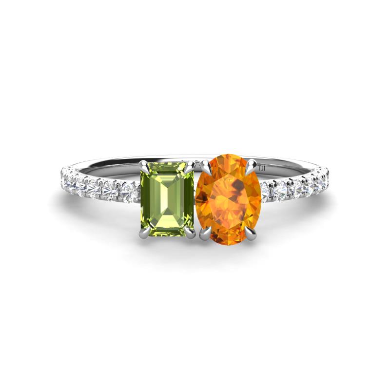 Galina 7x5 mm Emerald Cut Peridot and 8x6 mm Oval Citrine 2 Stone Duo Ring 