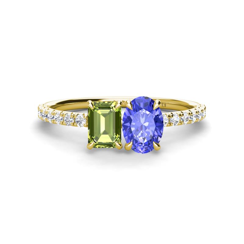 Galina 7x5 mm Emerald Cut Peridot and 8x6 mm Oval Tanzanite 2 Stone Duo Ring 