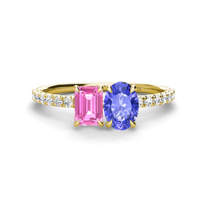 Galina 7x5 mm Emerald Cut Pink Sapphire and 8x6 mm Oval Tanzanite 2 Stone Duo Ring 