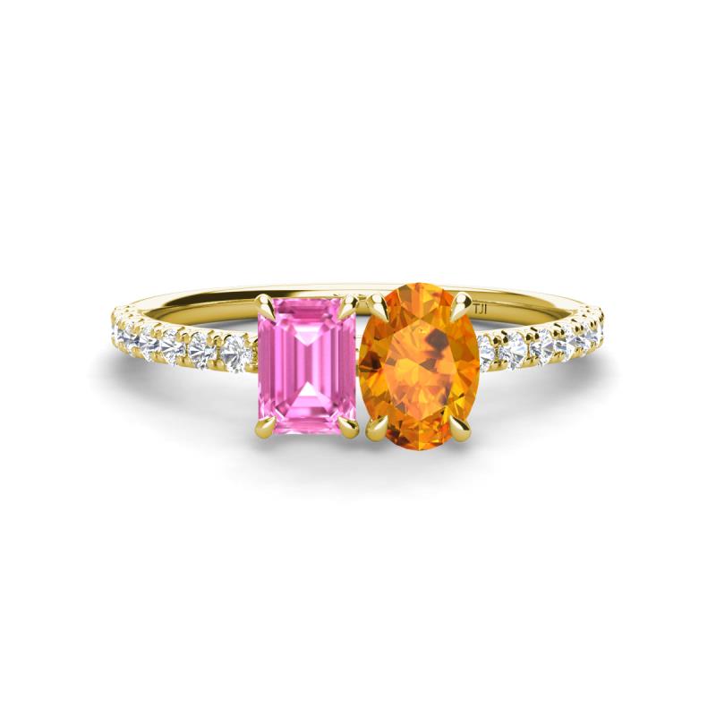 Galina 7x5 mm Emerald Cut Pink Sapphire and 8x6 mm Oval Citrine 2 Stone Duo Ring 