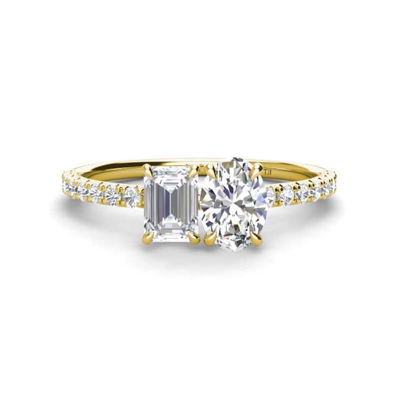 Galina 7x5 mm Emerald Cut White Sapphire and IGI Certified 8x6 mm Oval Lab Grown Diamond 2 Stone Duo Ring 