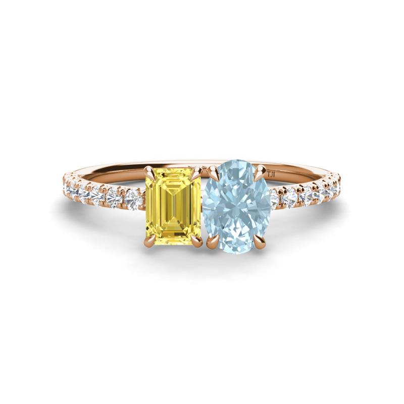 Galina 7x5 mm Emerald Cut Yellow Sapphire and 8x6 mm Oval Aquamarine 2 Stone Duo Ring 
