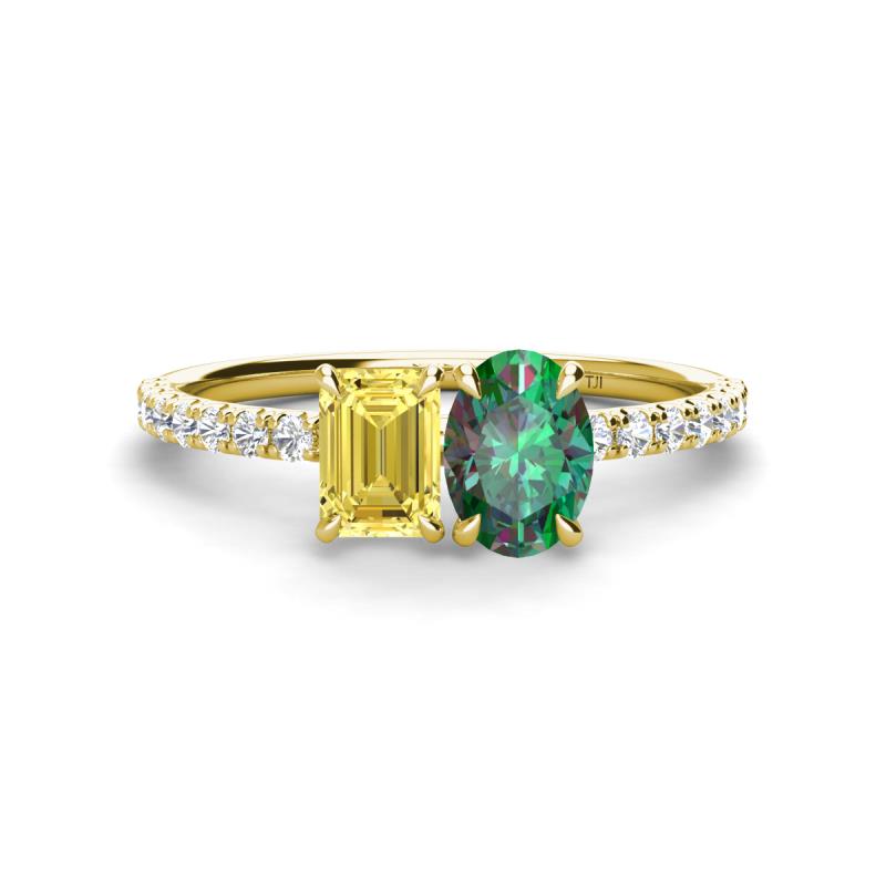 Galina 7x5 mm Emerald Cut Yellow Sapphire and 8x6 mm Oval Lab Created Alexandrite 2 Stone Duo Ring 