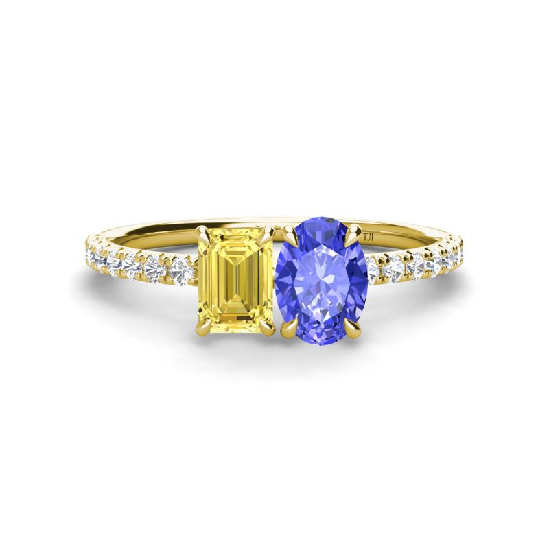 Galina 7x5 mm Emerald Cut Yellow Sapphire and 8x6 mm Oval Tanzanite 2 Stone Duo Ring 