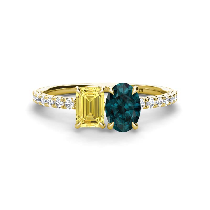 Galina 7x5 mm Emerald Cut Yellow Sapphire and 8x6 mm Oval London Blue Topaz 2 Stone Duo Ring 
