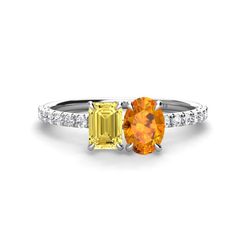 Galina 7x5 mm Emerald Cut Yellow Sapphire and 8x6 mm Oval Citrine 2 Stone Duo Ring 