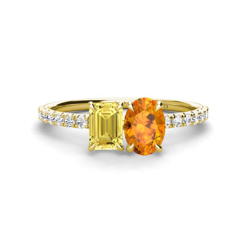 Galina 7x5 mm Emerald Cut Yellow Sapphire and 8x6 mm Oval Citrine 2 Stone Duo Ring 