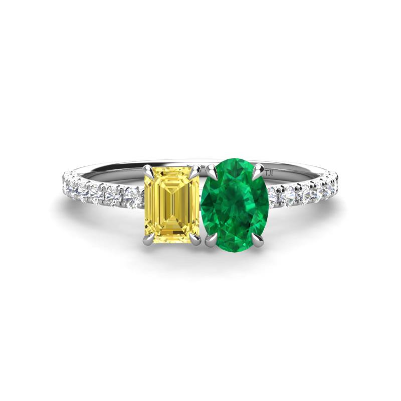 Galina 7x5 mm Emerald Cut Yellow Sapphire and 8x6 mm Oval Emerald 2 Stone Duo Ring 