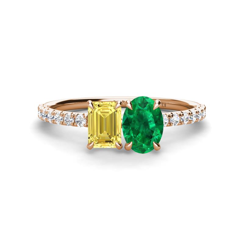 Galina 7x5 mm Emerald Cut Yellow Sapphire and 8x6 mm Oval Emerald 2 Stone Duo Ring 