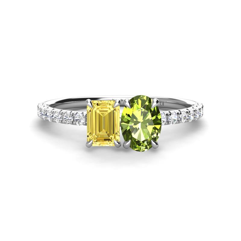 Galina 7x5 mm Emerald Cut Yellow Sapphire and 8x6 mm Oval Peridot 2 Stone Duo Ring 