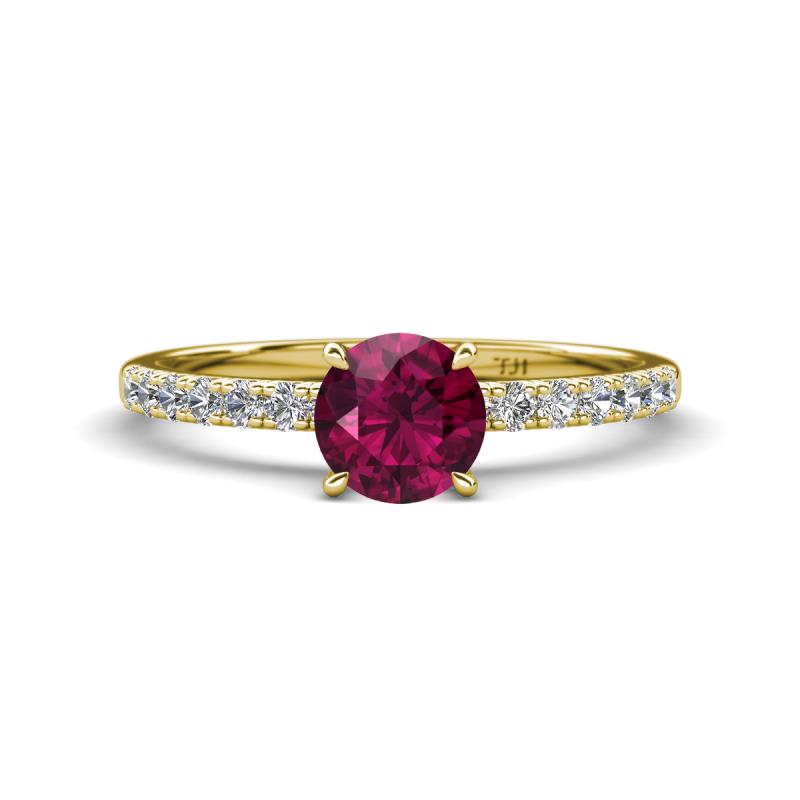 Aurin 6.50 mm Round Rhodolite Garnet and Diamond Engagement Ring 