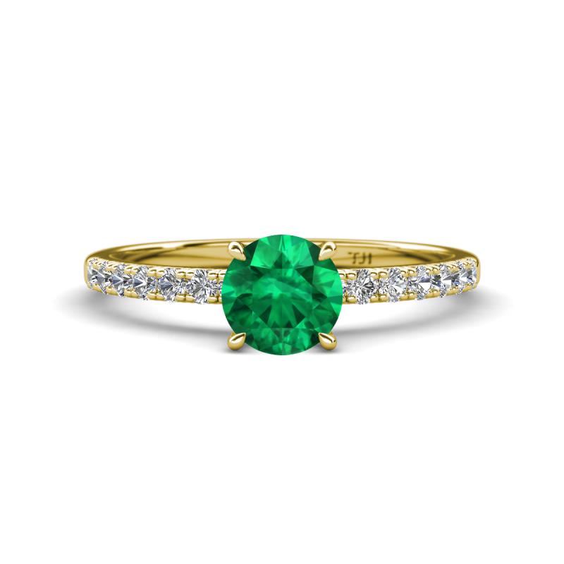 Aurin 6.00 mm Round Emerald and Diamond Engagement Ring 