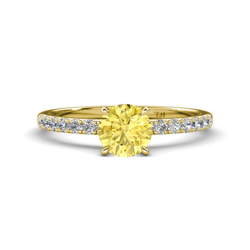 Aurin 6.00 mm Round Lab Created Yellow Sapphire and Diamond Engagement Ring 